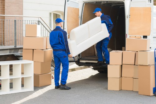 Commercial moving team preparing an office relocation in Wales