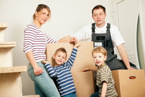 Furniture and belongings arranged for transport during a Welsh house move