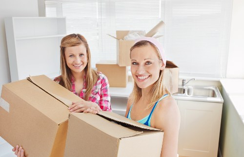 Packed moving boxes ready for transport during a Welsh house removal